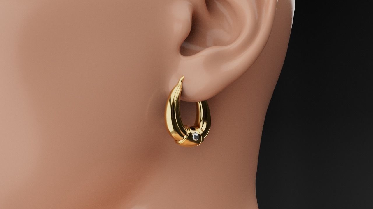 Gold Earrings 3D model_2