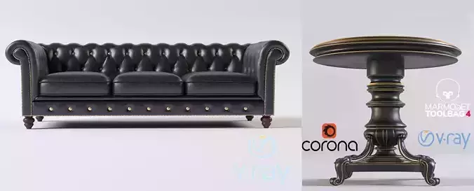 Sofa and table  Low-poly 3D model
