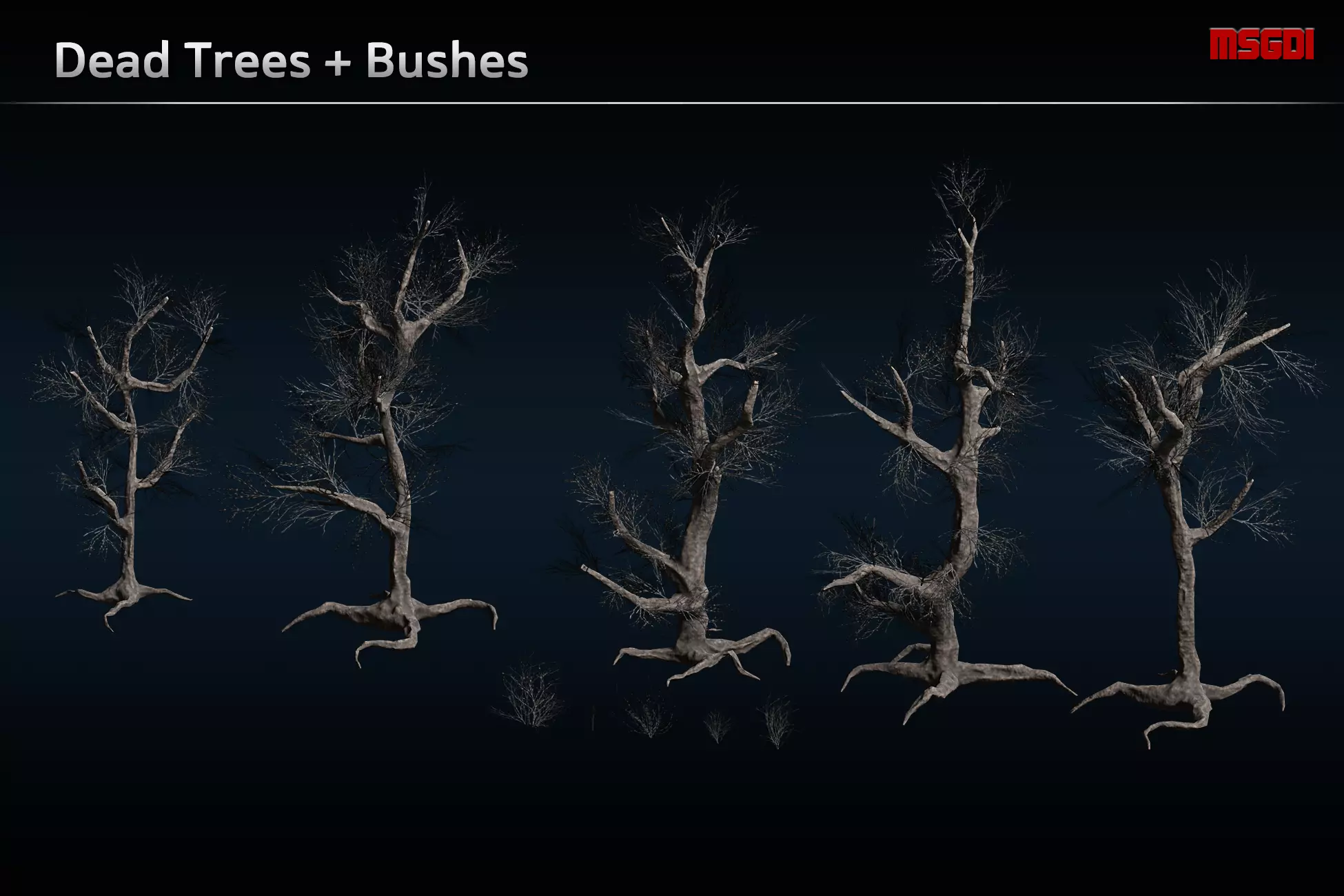 Dead Trees and Bushes Low-poly 3D model_0