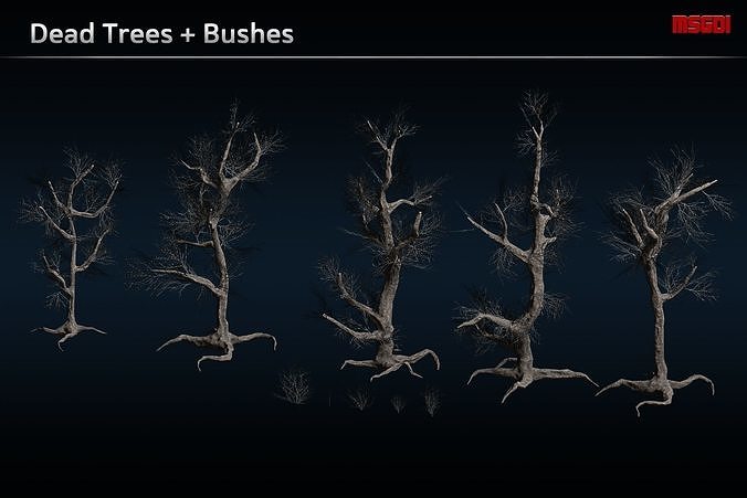 Dead Trees and Bushes Low-poly 3D model