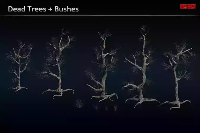 Dead Trees and Bushes Low-poly 3D model