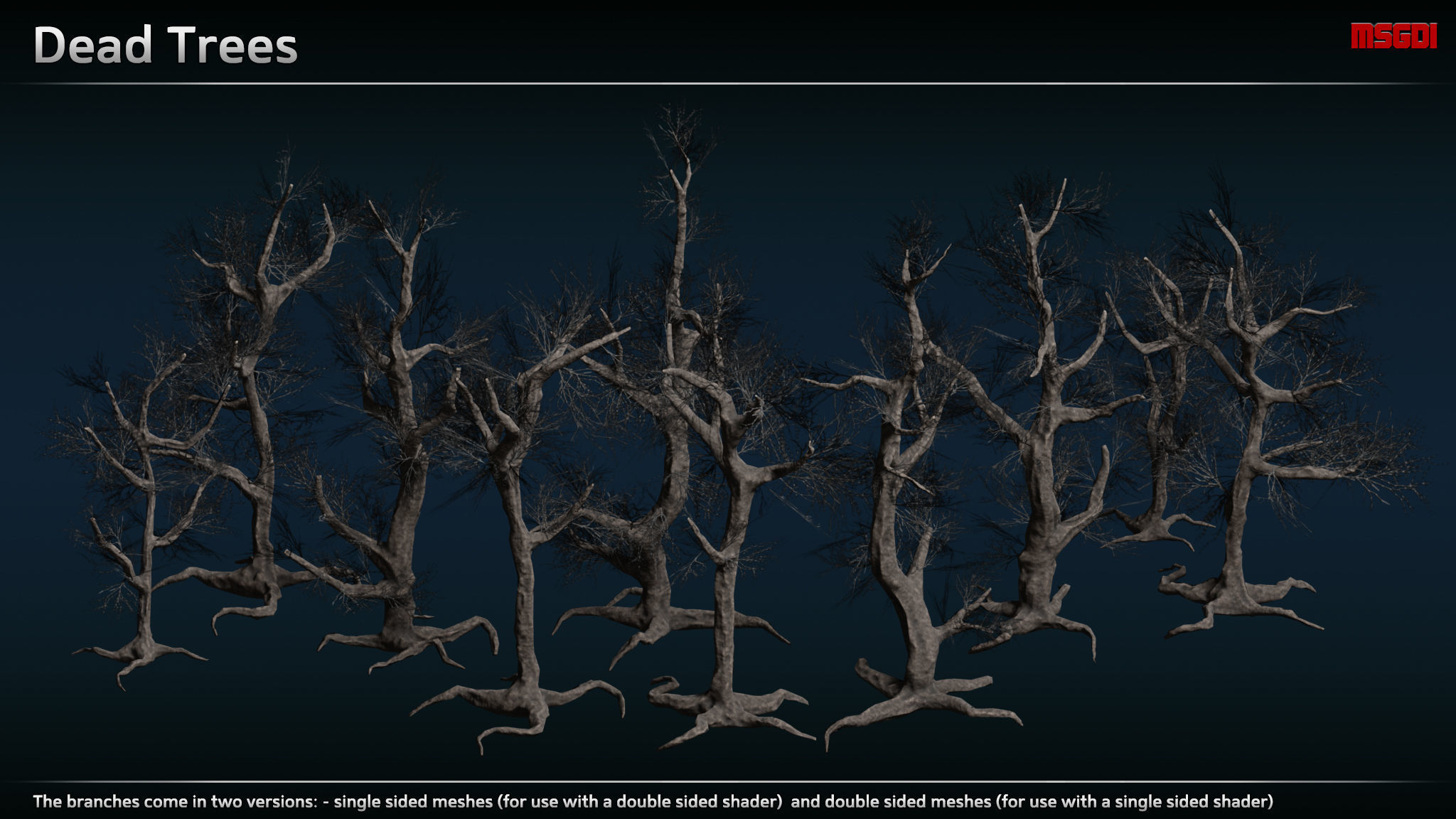 Dead Trees and Bushes Low-poly 3D model_3