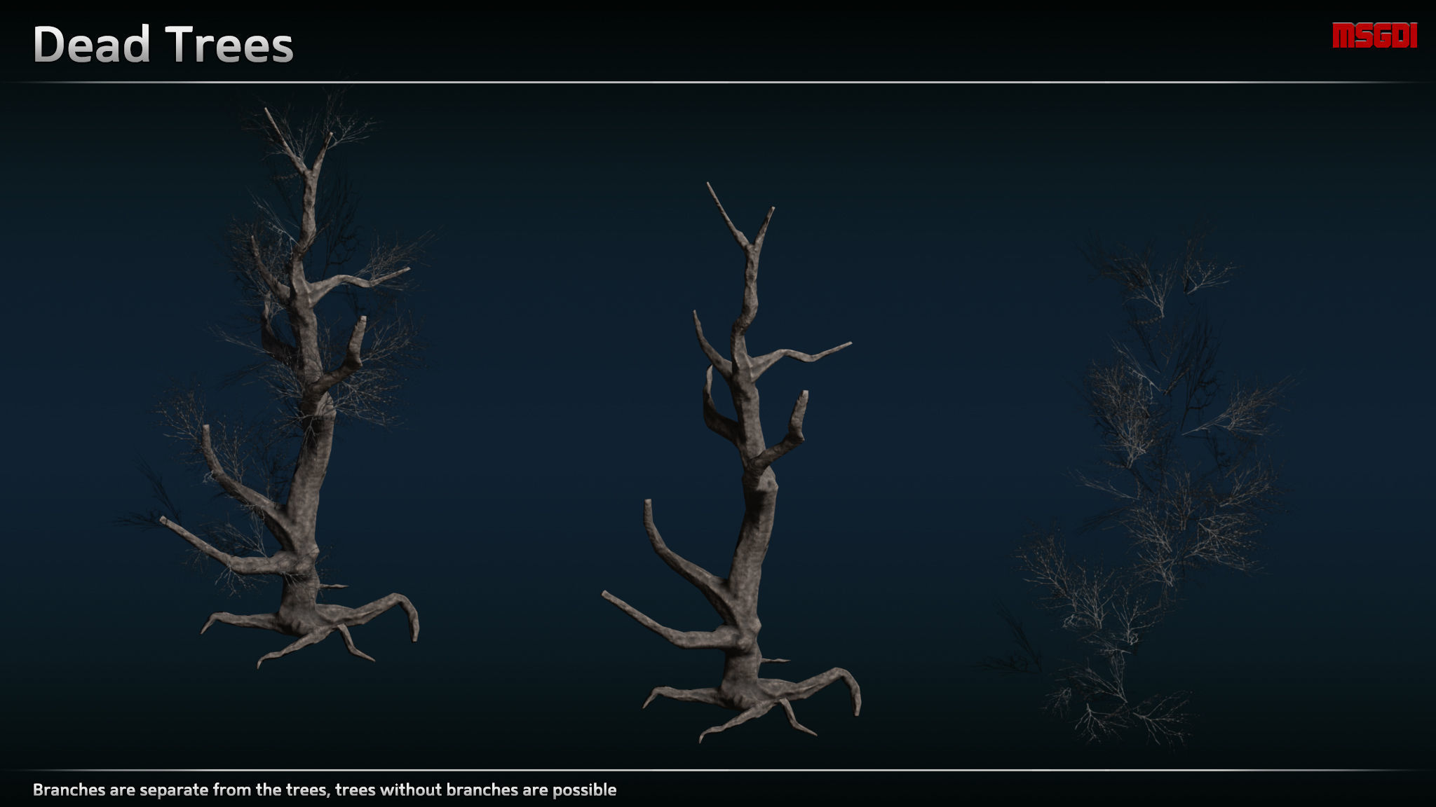 Dead Trees and Bushes Low-poly 3D model_2