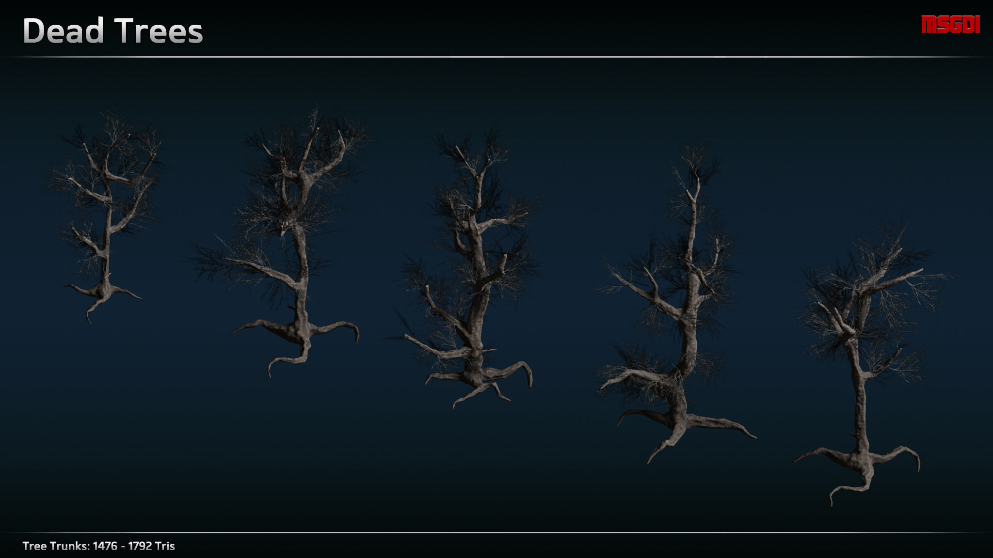 Dead Trees and Bushes Low-poly 3D model_1