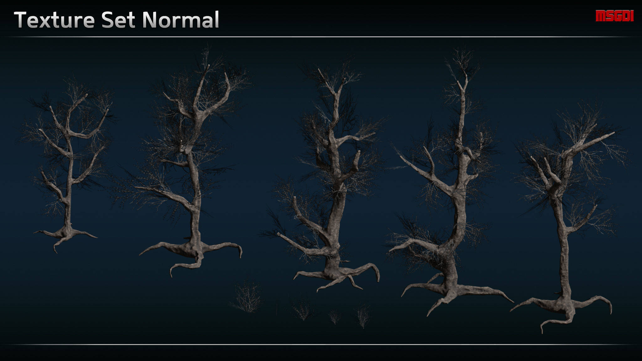 Dead Trees and Bushes Low-poly 3D model_6