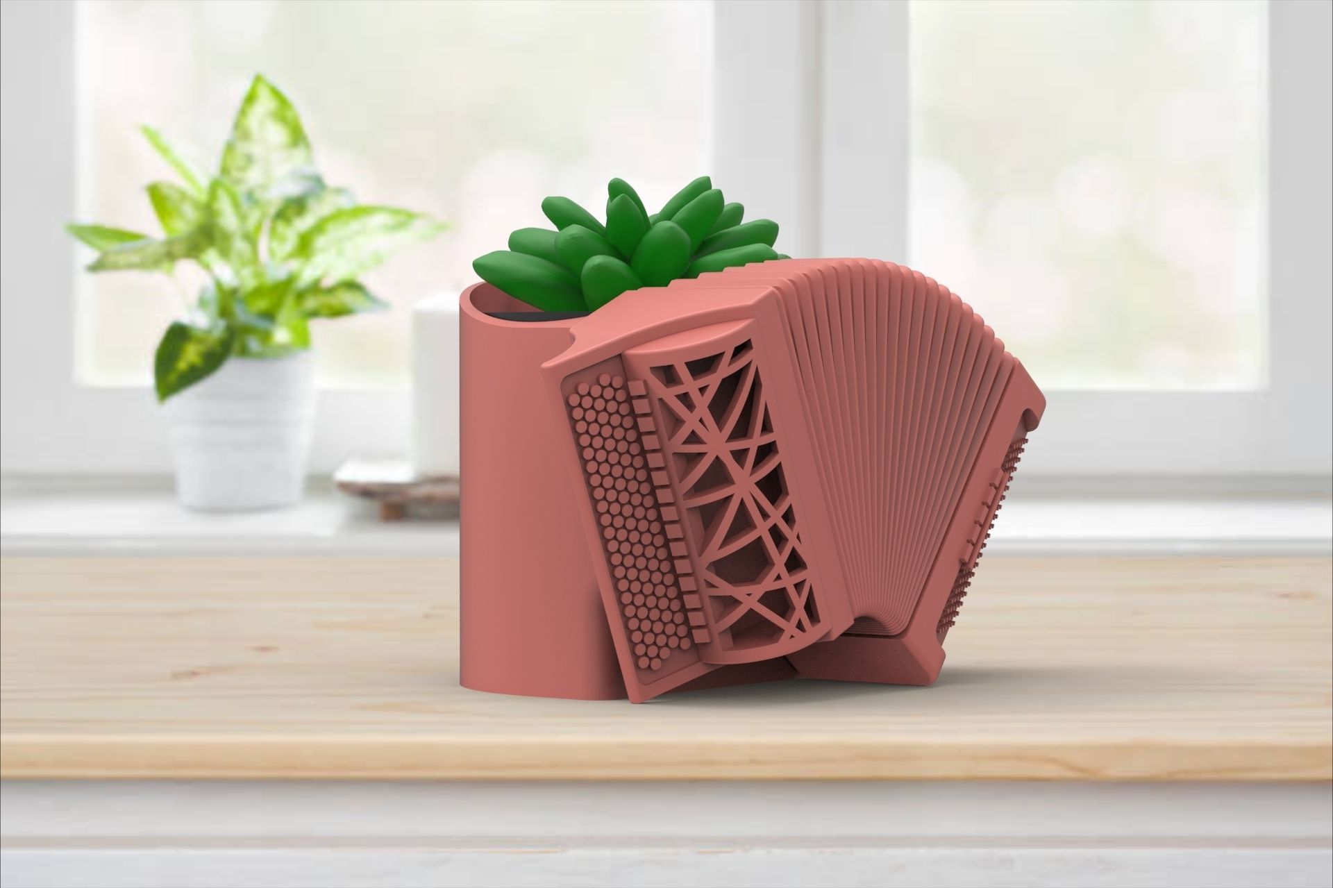 accordion musical succulent vase 3D print model_2