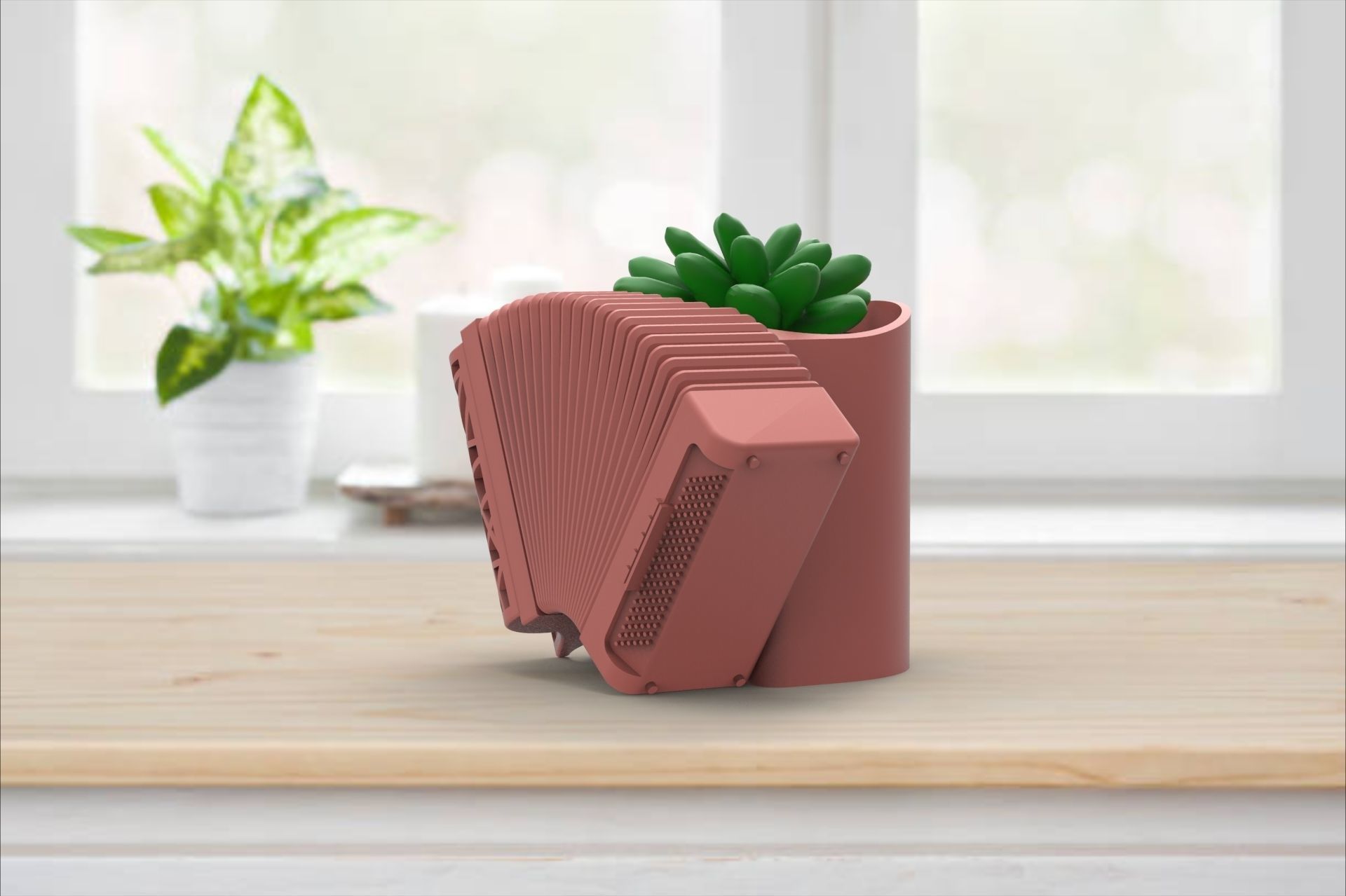 accordion musical succulent vase 3D print model_1