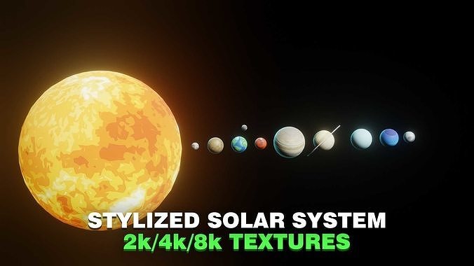 Stylized Solar System 3D Model 2k 4k 8k Textures Low-poly 3D model