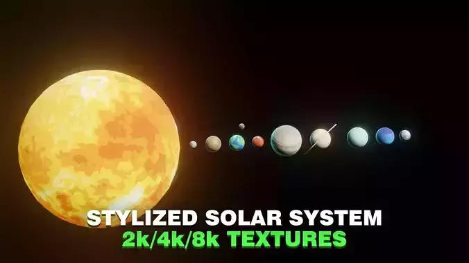 Stylized Solar System 3D Model 2k 4k 8k Textures Low-poly 3D model