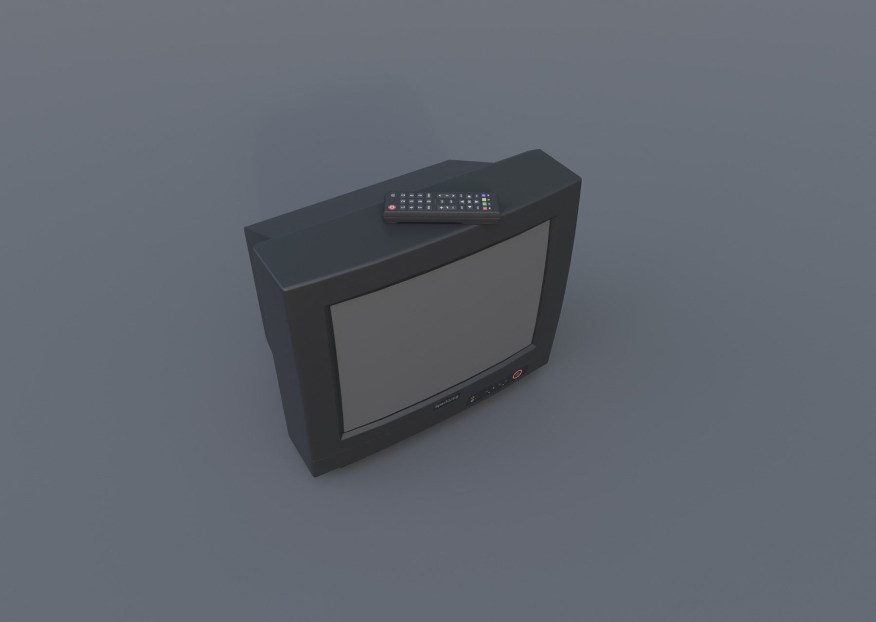 TV from the 90s Retro TV with remote control Low-poly 3D model_2