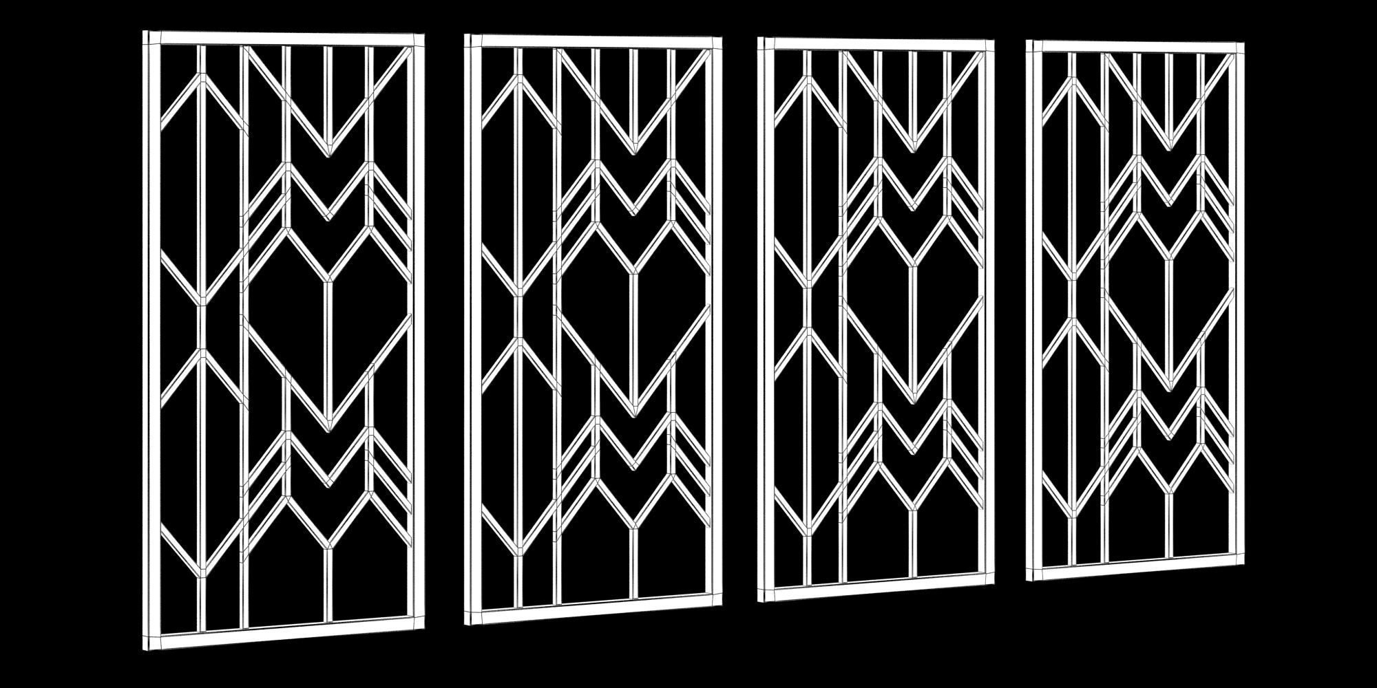 Decorative gold plaster partition screen with geometric pattern 3D model_5