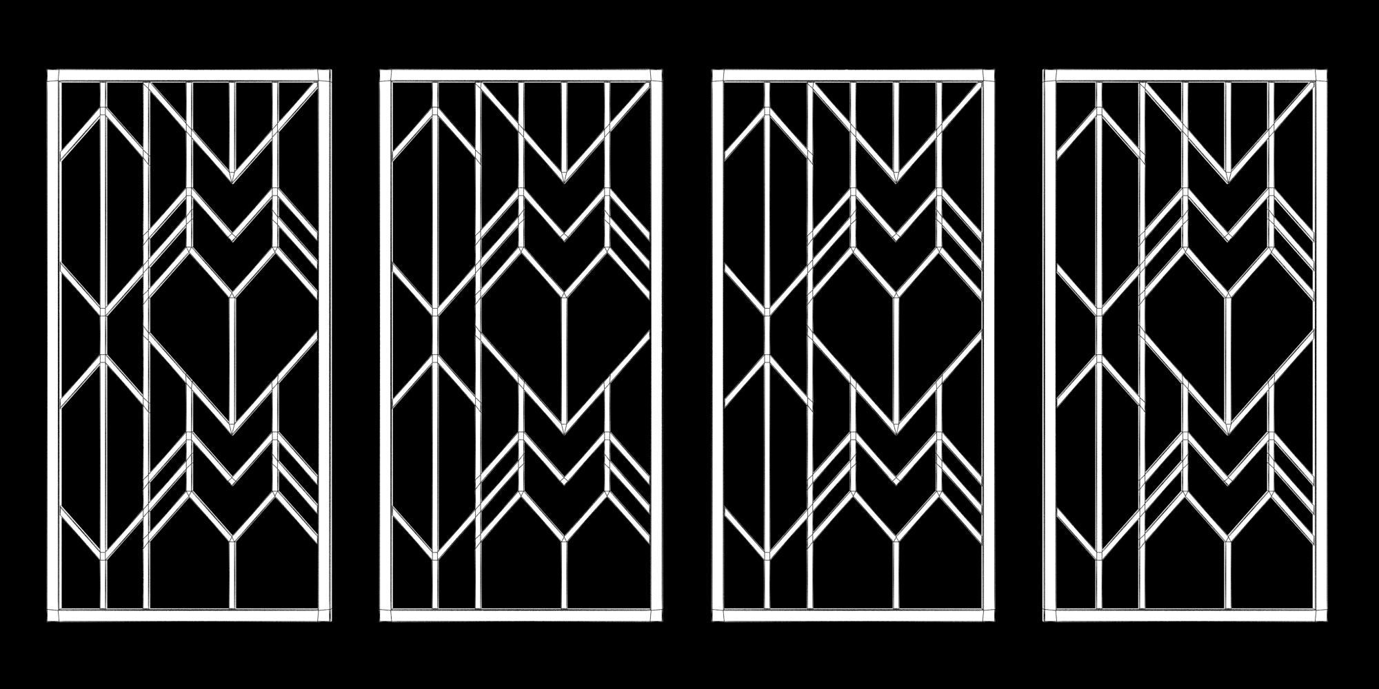 Decorative gold plaster partition screen with geometric pattern 3D model_4