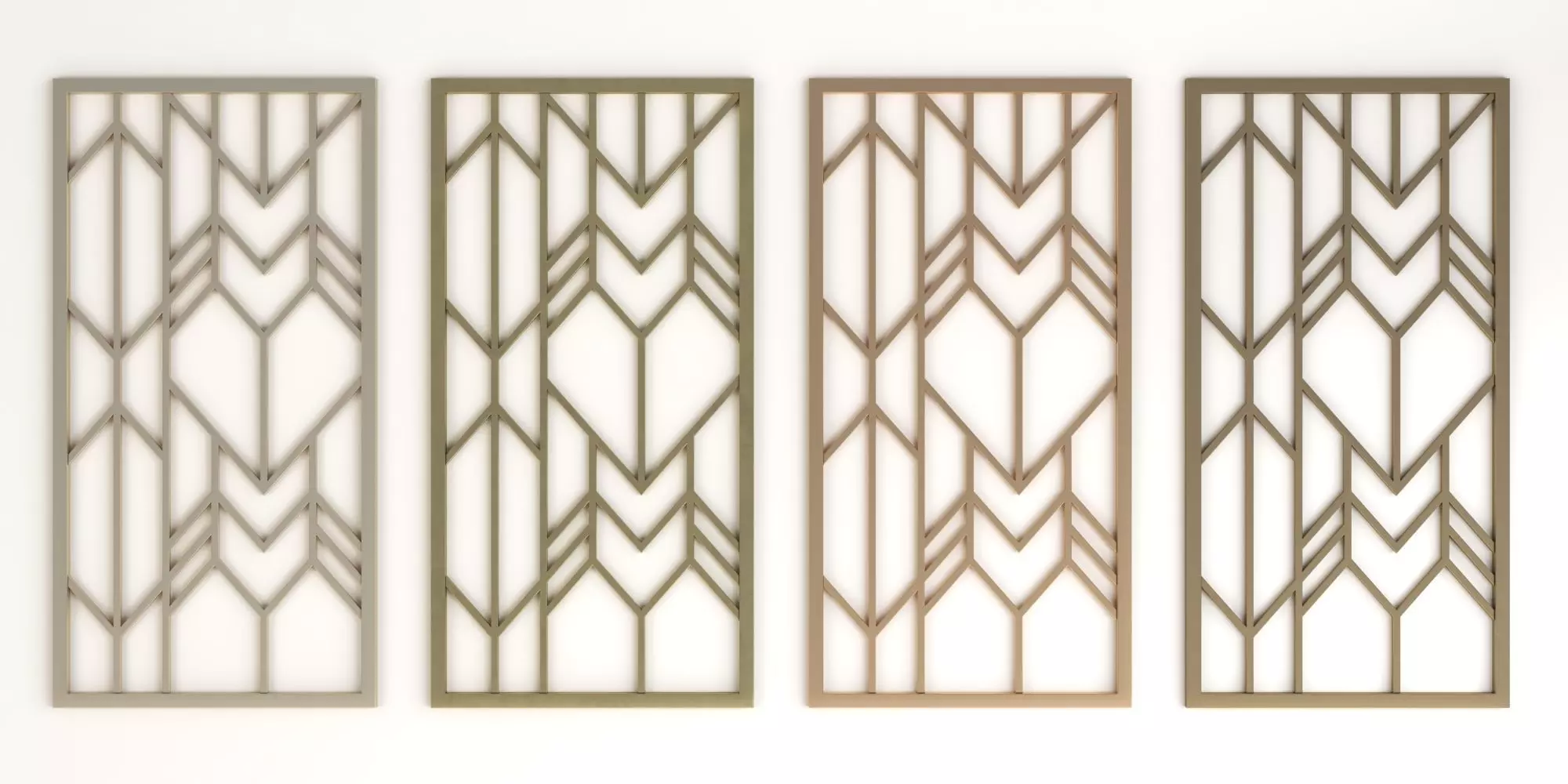 Decorative gold plaster partition screen with geometric pattern 3D model_0
