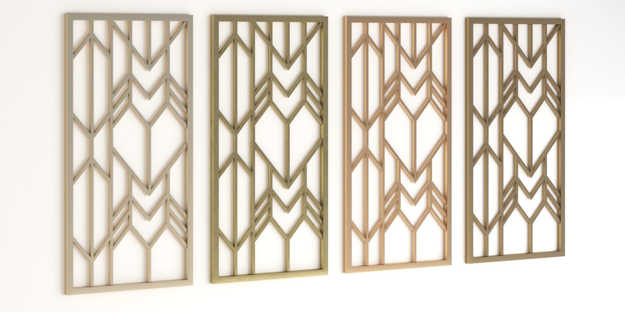 Decorative gold plaster partition screen with geometric pattern 3D model_2