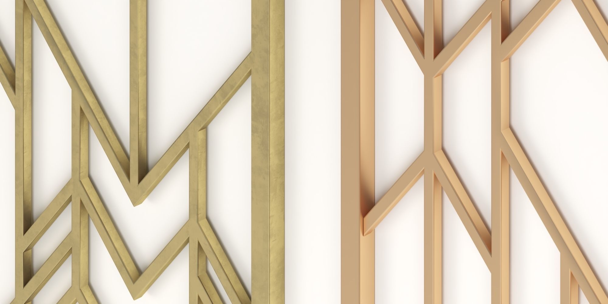 Decorative gold plaster partition screen with geometric pattern 3D model_1