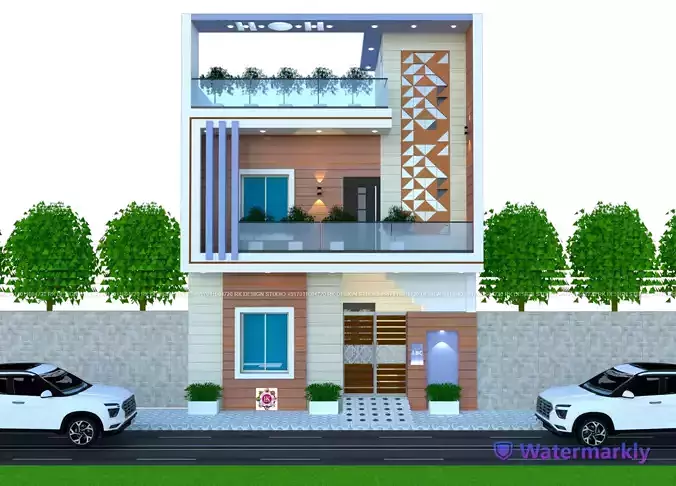 25 feet by 50 feet 3d house front elevation