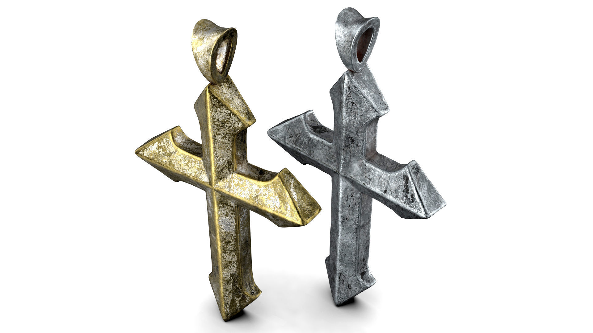 High-Poly Vintage Oxidized Silver Arrow-shaped Cross 3D model_14