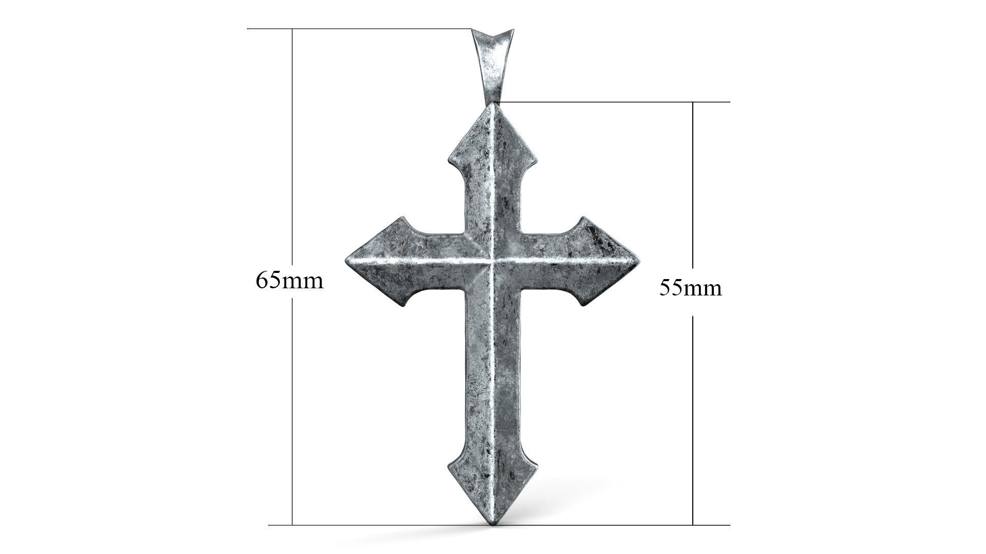 High-Poly Vintage Oxidized Silver Arrow-shaped Cross 3D model_10