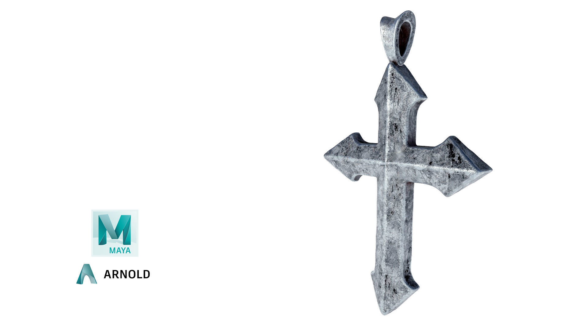 High-Poly Vintage Oxidized Silver Arrow-shaped Cross 3D model_6