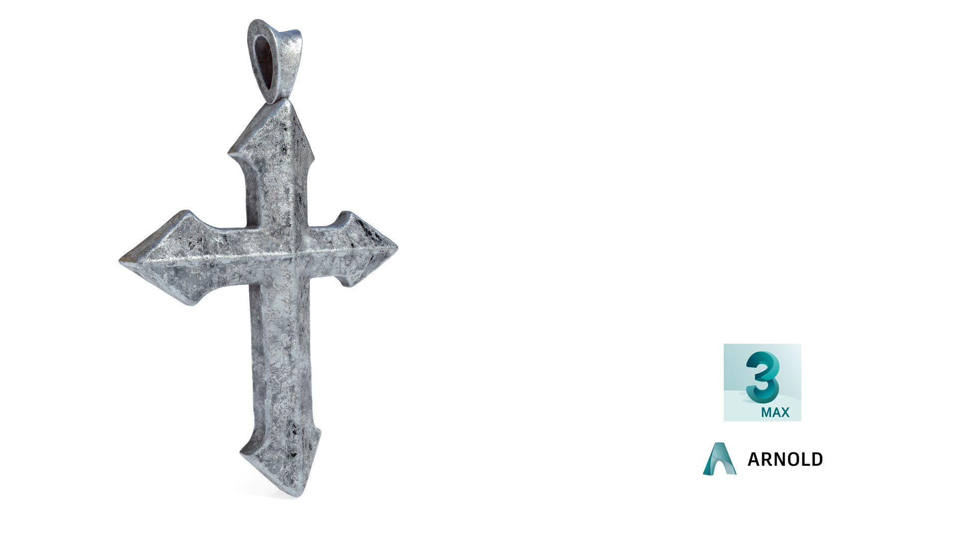 High-Poly Vintage Oxidized Silver Arrow-shaped Cross 3D model_8