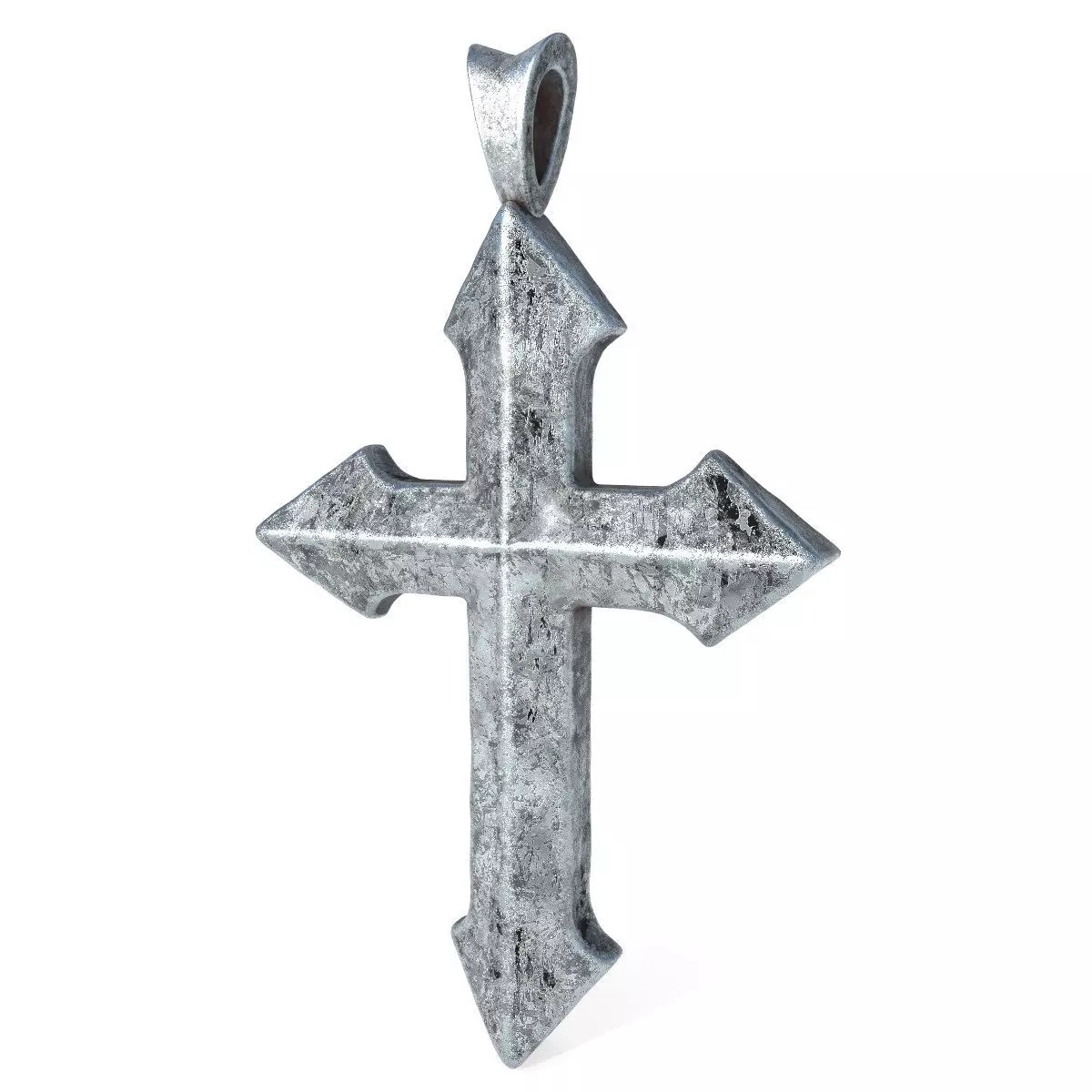 High-Poly Vintage Oxidized Silver Arrow-shaped Cross 3D model_0