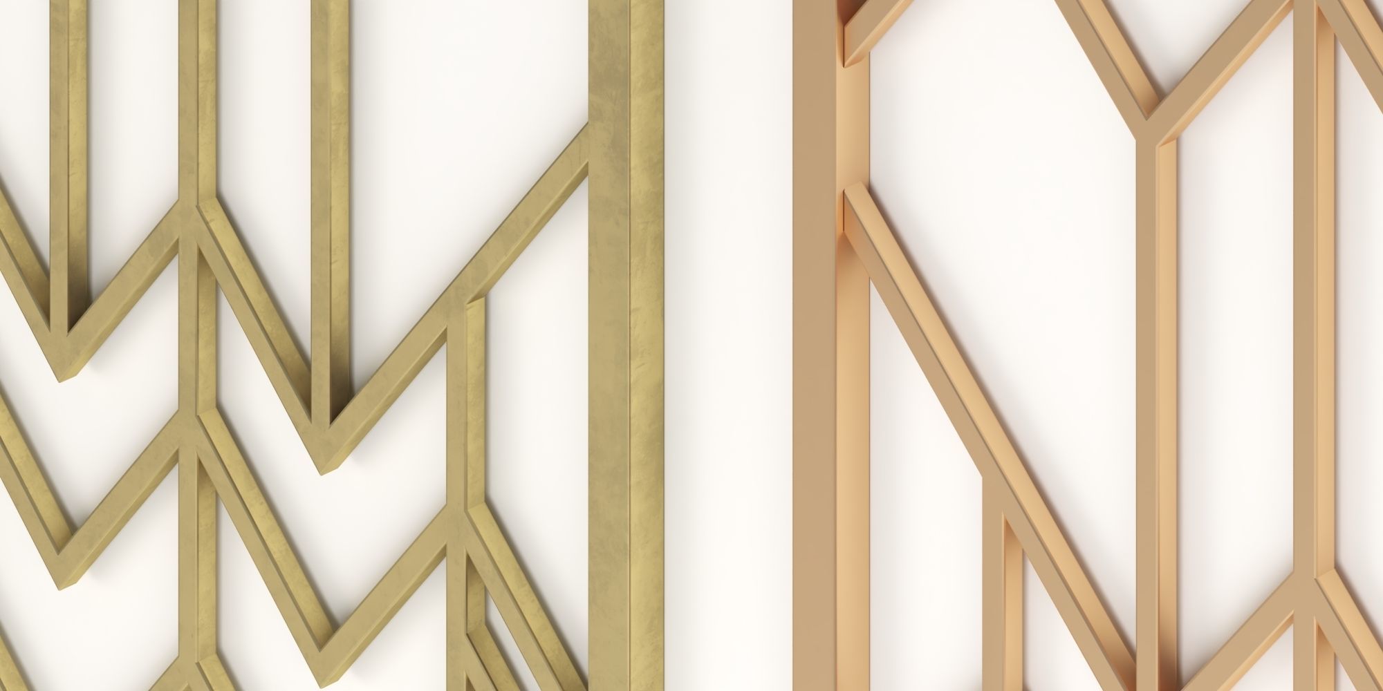 Decorative gold plaster partition screen with geometric pattern 3D model_1