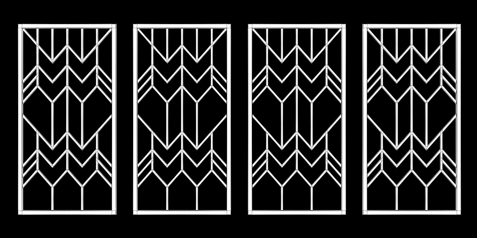 Decorative gold plaster partition screen with geometric pattern 3D model_3