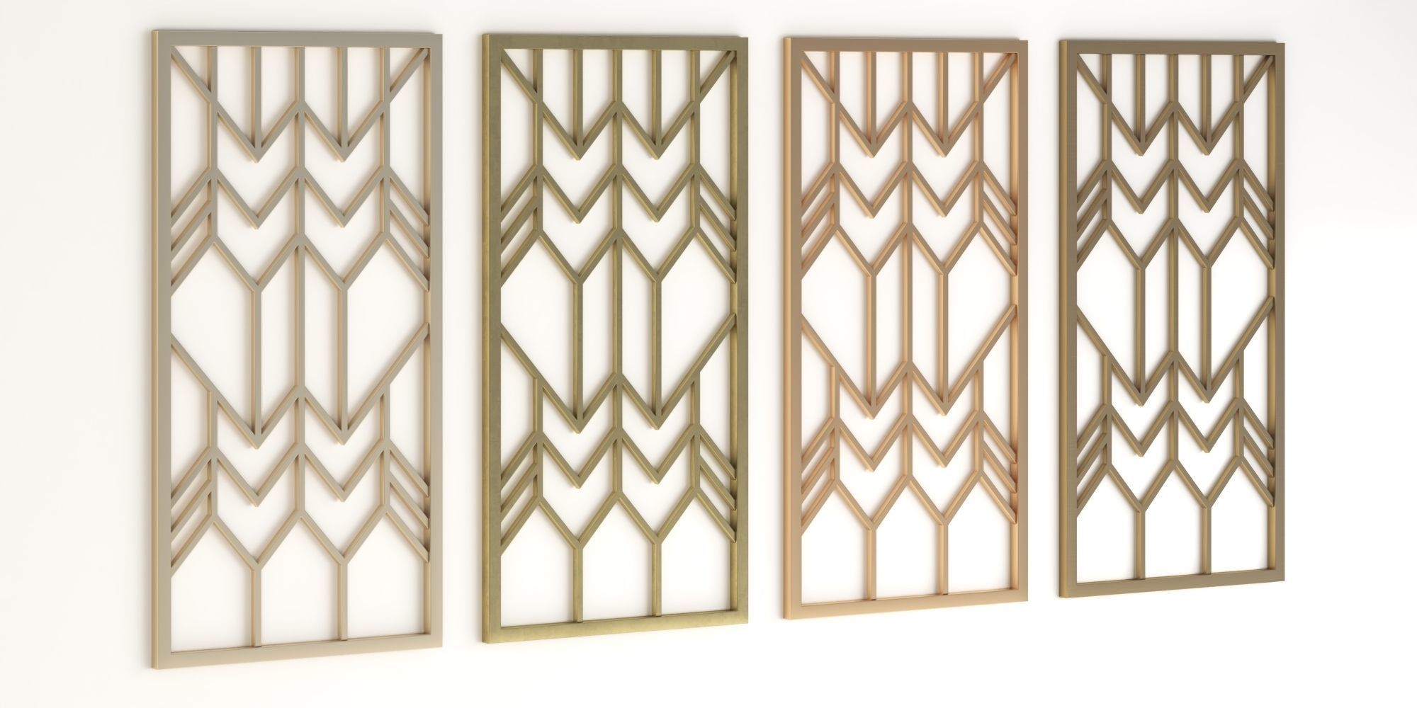 Decorative gold plaster partition screen with geometric pattern 3D model_2