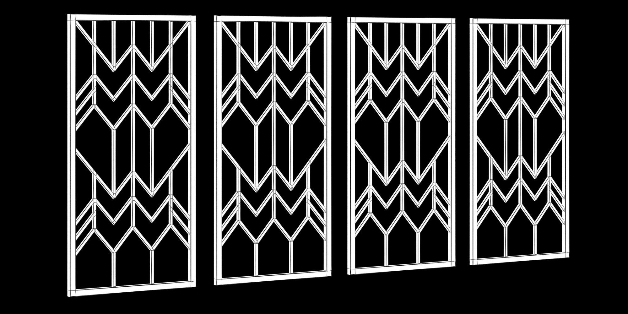 Decorative gold plaster partition screen with geometric pattern 3D model_5