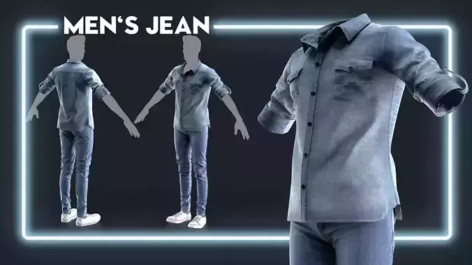 Men Jean outfit - marvelous - clo - obj - fbx 3D model