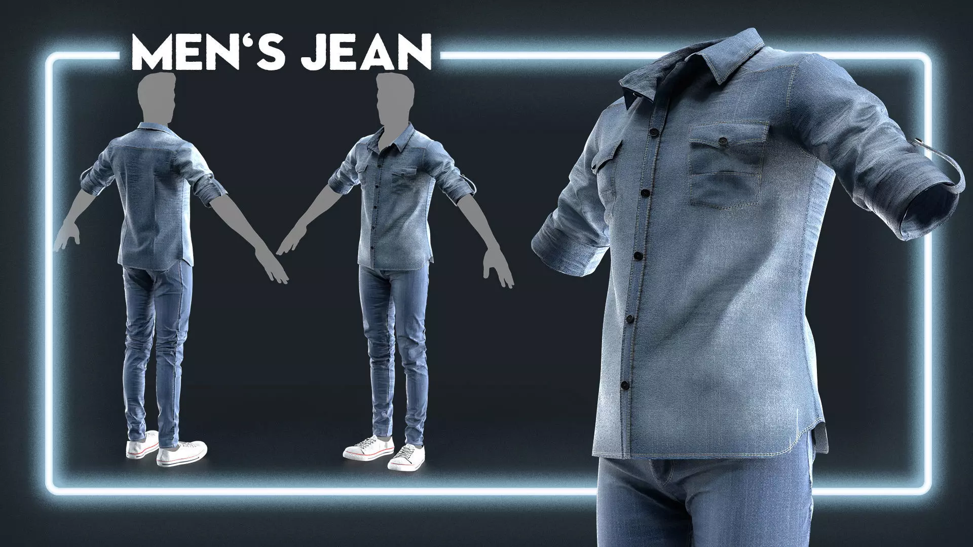 Men Jean outfit - marvelous - clo - obj - fbx 3D model_0