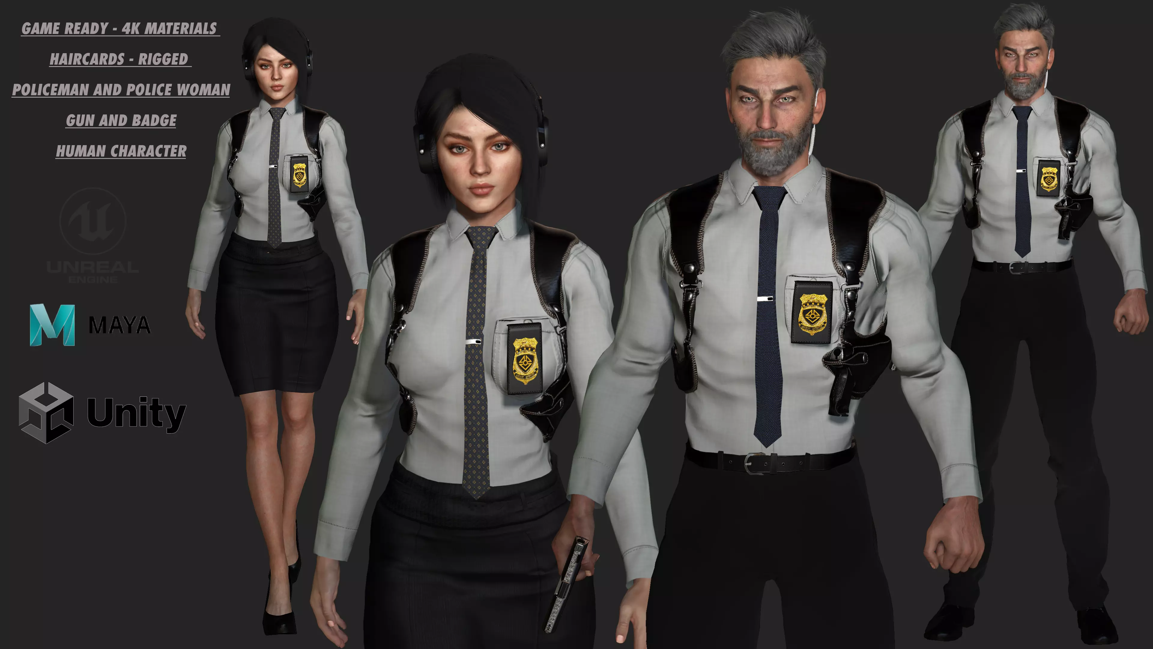 AAA 3D REALISTIC CHARACTER -POLICEMAN AND POLICEWOMAN GAME READY Low-poly 3D model