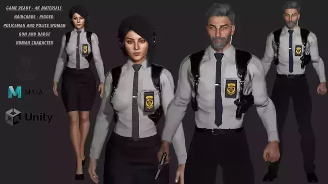 AAA 3D REALISTIC CHARACTER -POLICEMAN AND POLICEWOMAN GAME READY Low-poly 3D model