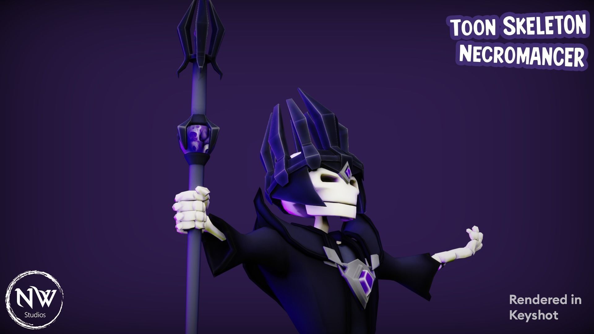 Cartoon Skeleton Necromancer - Mobile Game Ready Low-poly 3D model_5