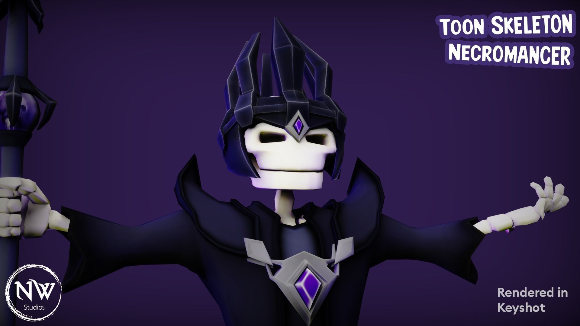 Cartoon Skeleton Necromancer - Mobile Game Ready Low-poly 3D model_6
