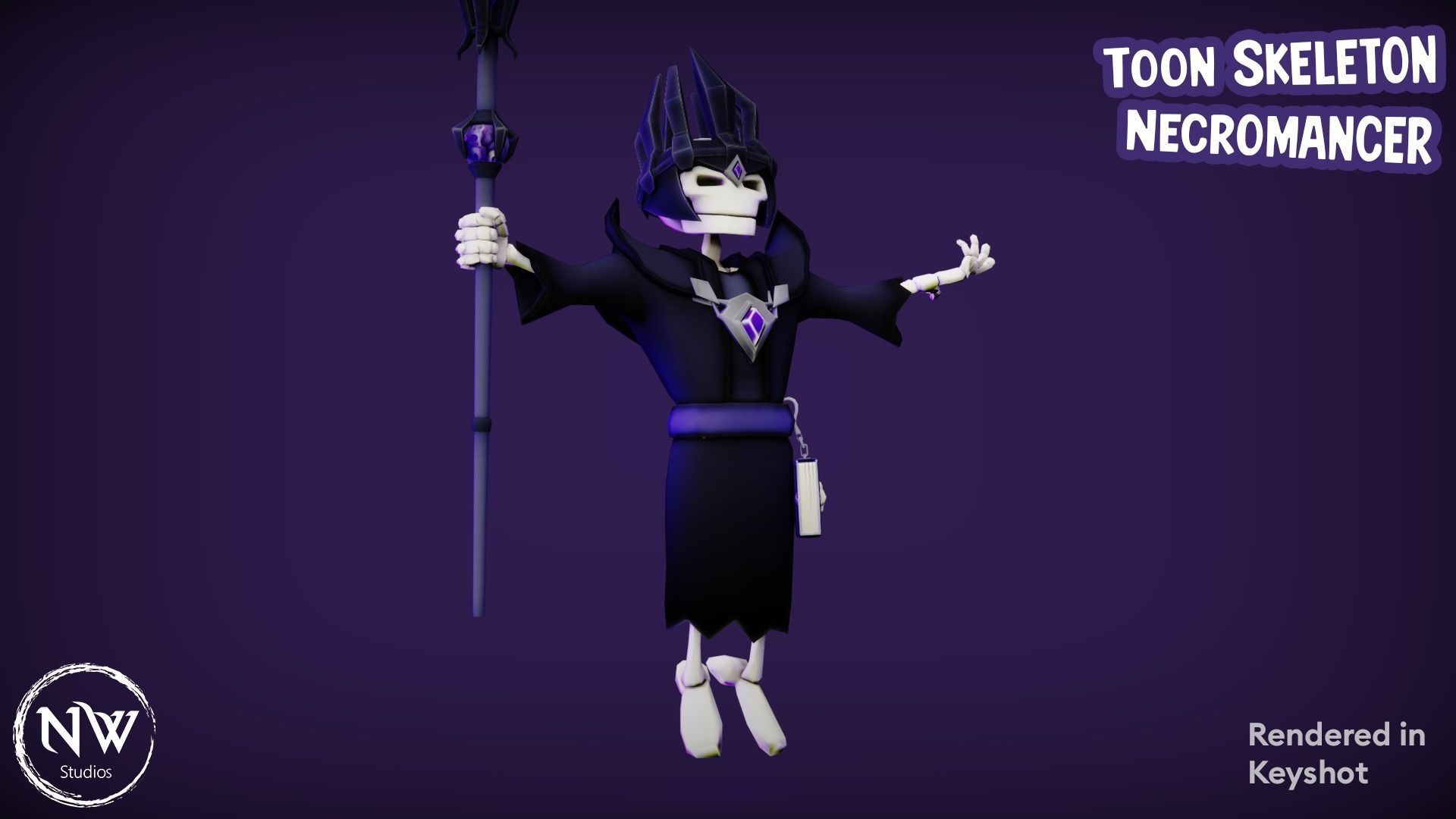 Cartoon Skeleton Necromancer - Mobile Game Ready Low-poly 3D model_3