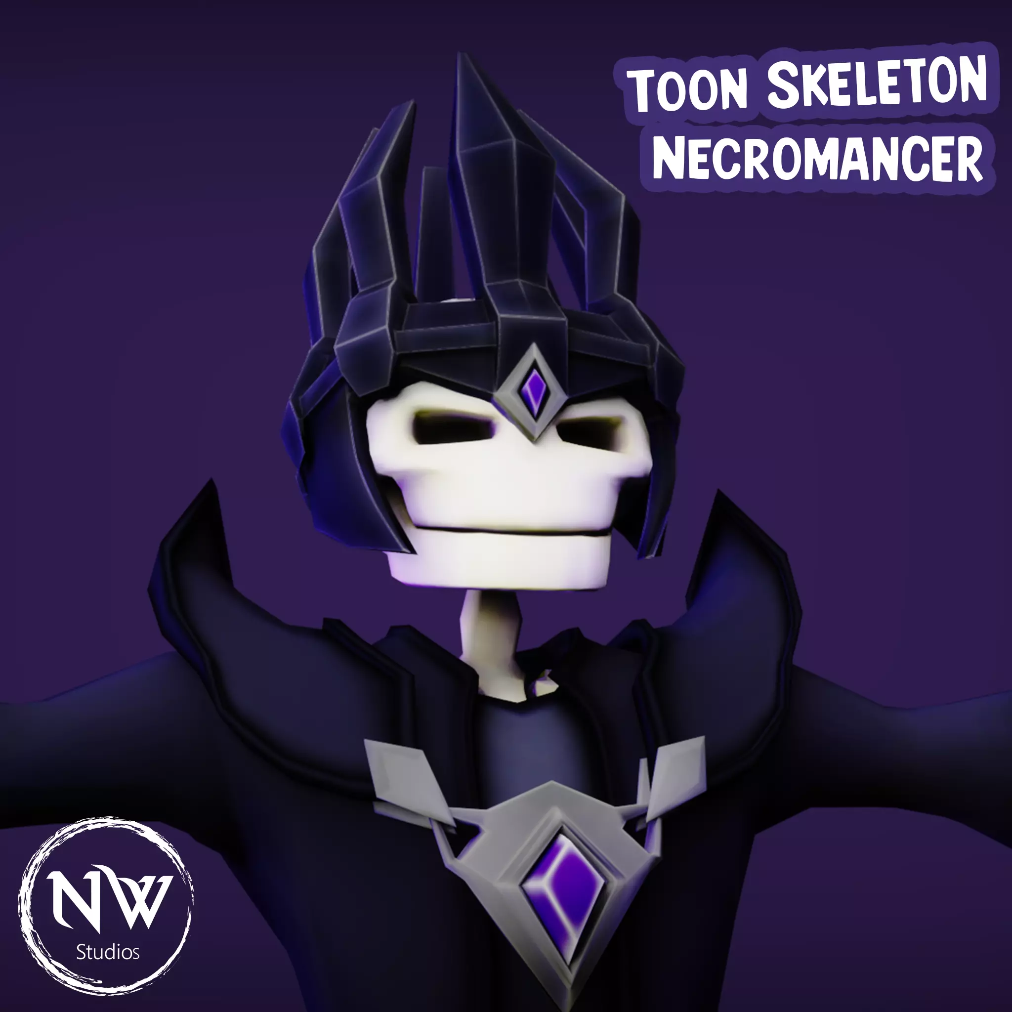 Cartoon Skeleton Necromancer - Mobile Game Ready Low-poly 3D model_0