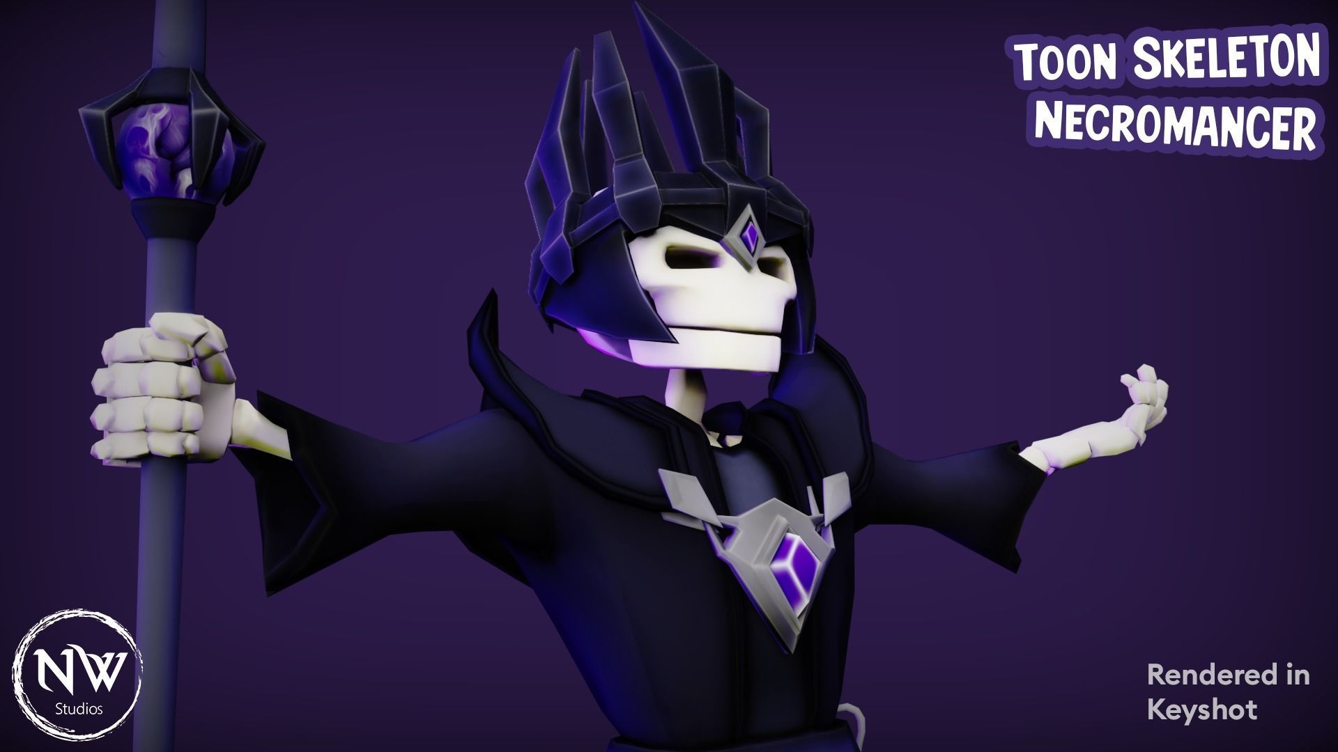 Cartoon Skeleton Necromancer - Mobile Game Ready Low-poly 3D model_4