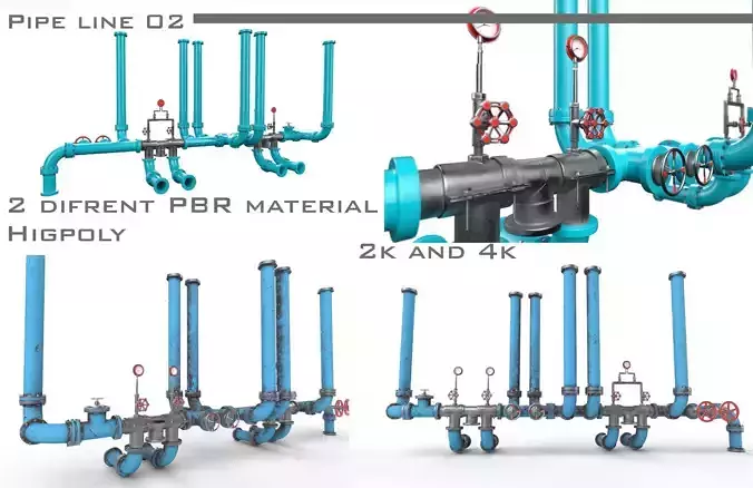 Pipeline2 pipes and valves 3D model