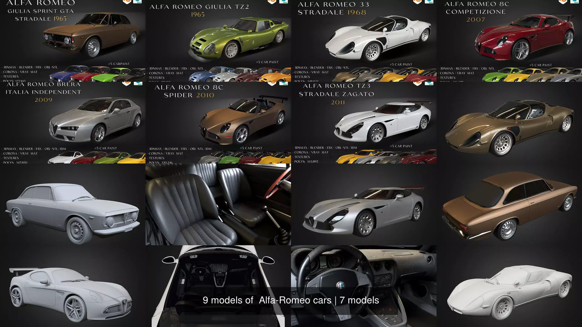 9 models of  Alfa-Romeo cars 3D Model Collection_1