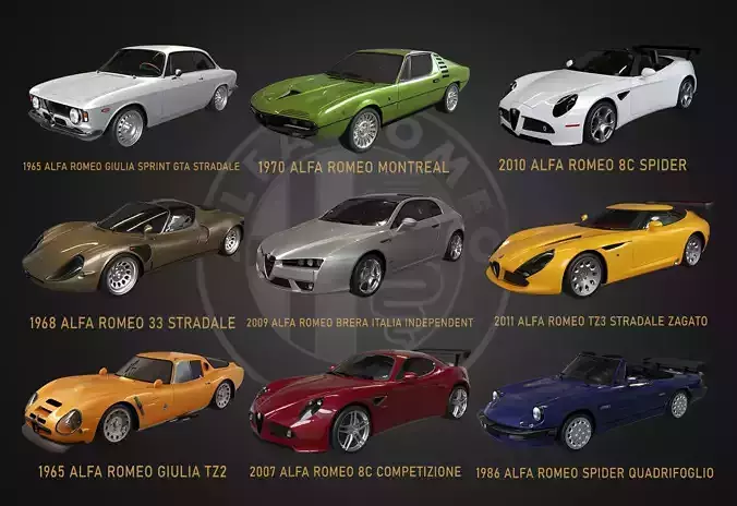 9 models of  Alfa-Romeo cars 3D Model Collection