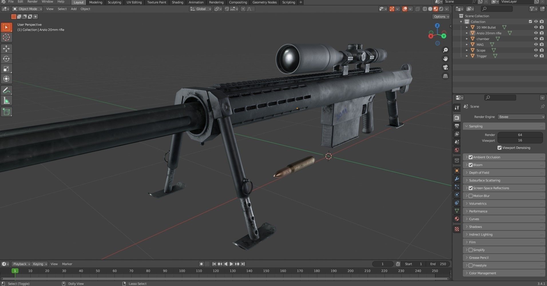 Anzio 20mm Sniper rifle Low-poly 3D model_25