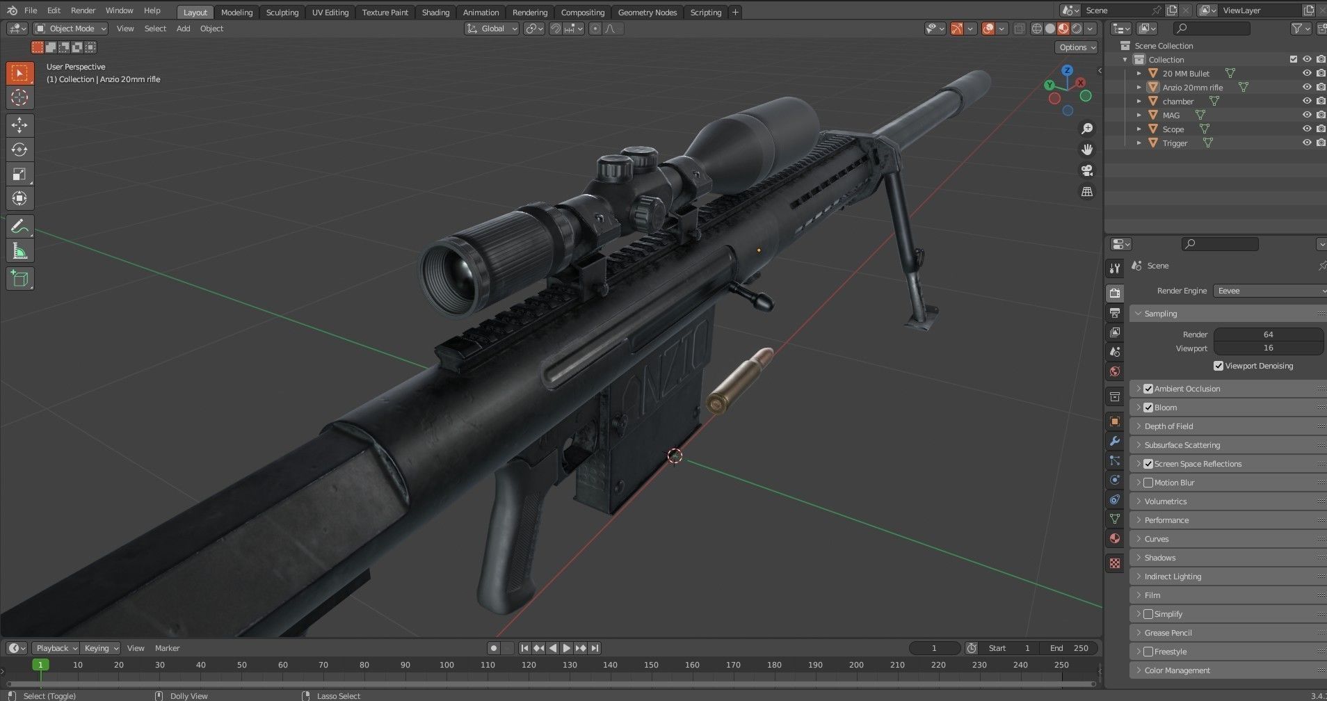 Anzio 20mm Sniper rifle Low-poly 3D model_26