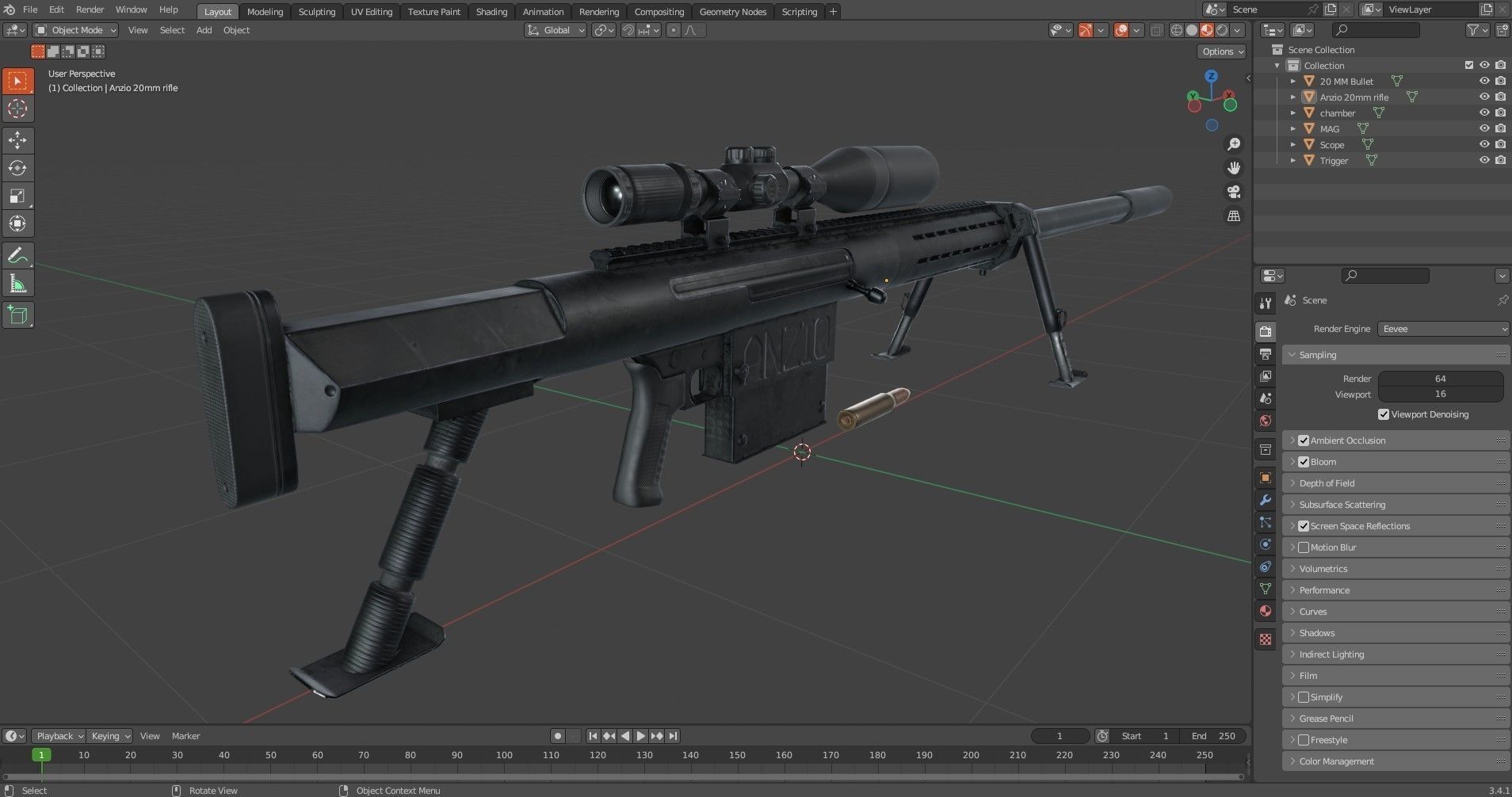 Anzio 20mm Sniper rifle Low-poly 3D model_24