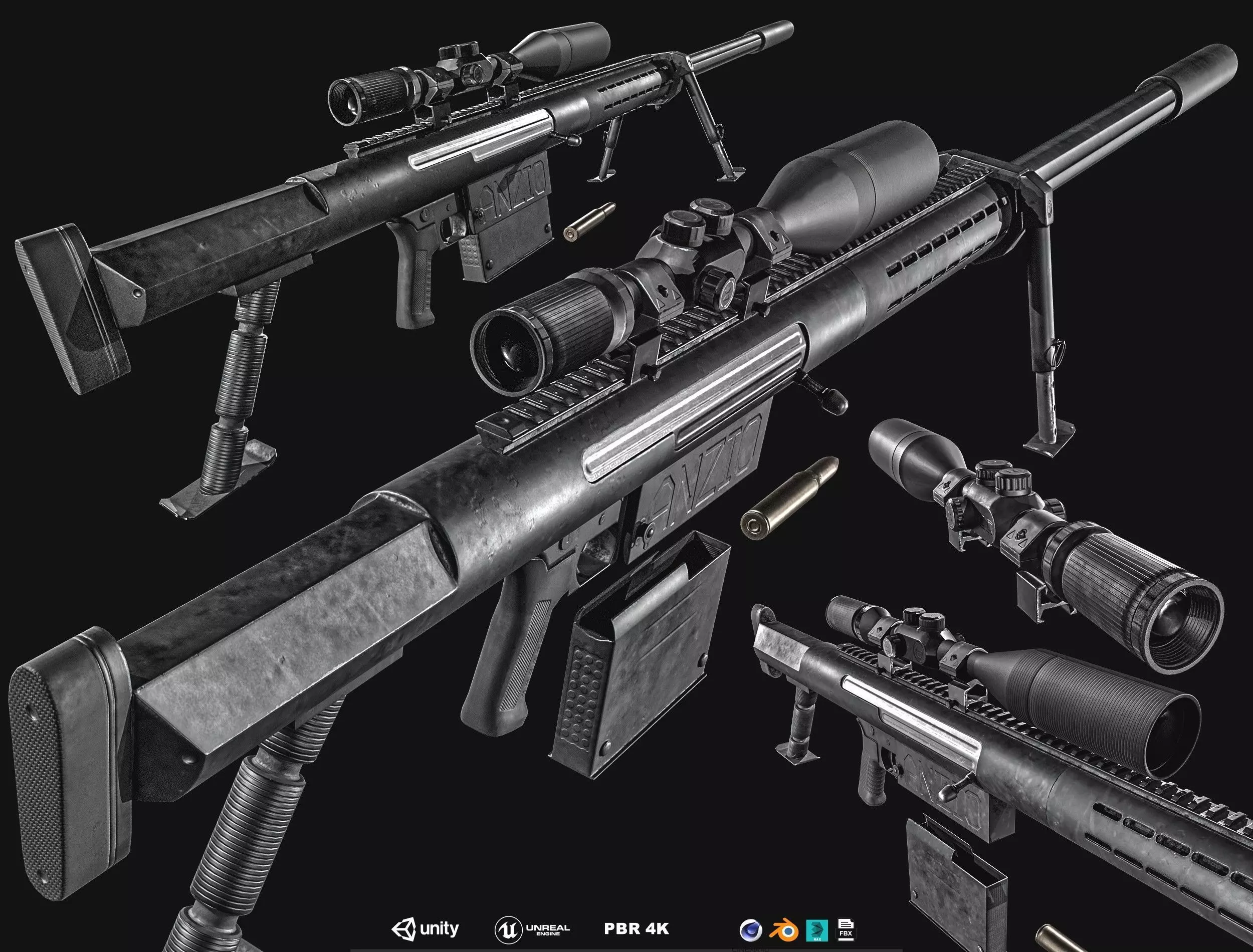 Anzio 20mm Sniper rifle Low-poly 3D model_0