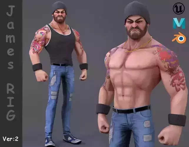 James Cartoon Rig V2 Low-poly 3D model