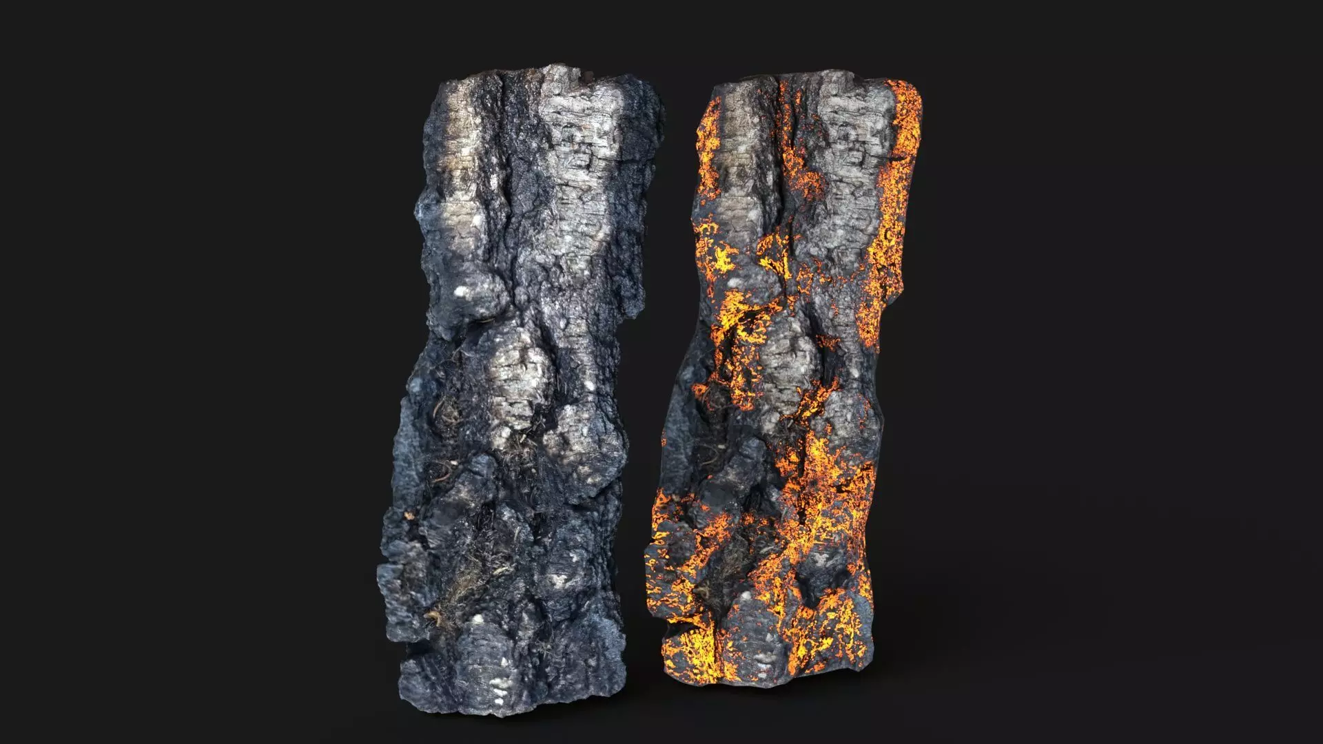 Burned wooden log Low-poly 3D model