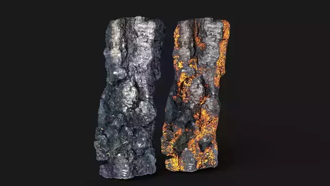 Burned wooden log Low-poly 3D model