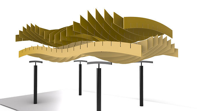 Wavy Waffle Rectangular Pergola 3D model 5
