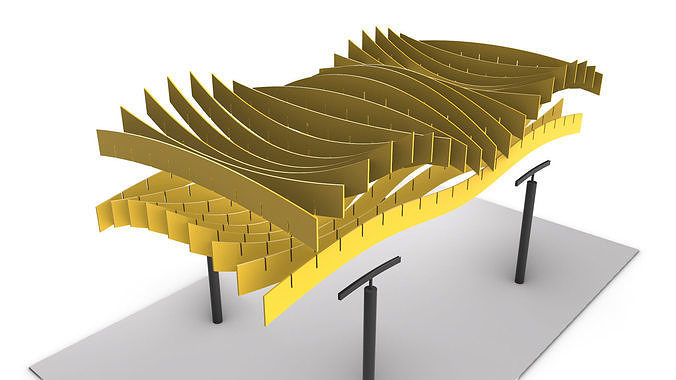 Wavy Waffle Rectangular Pergola 3D model 7